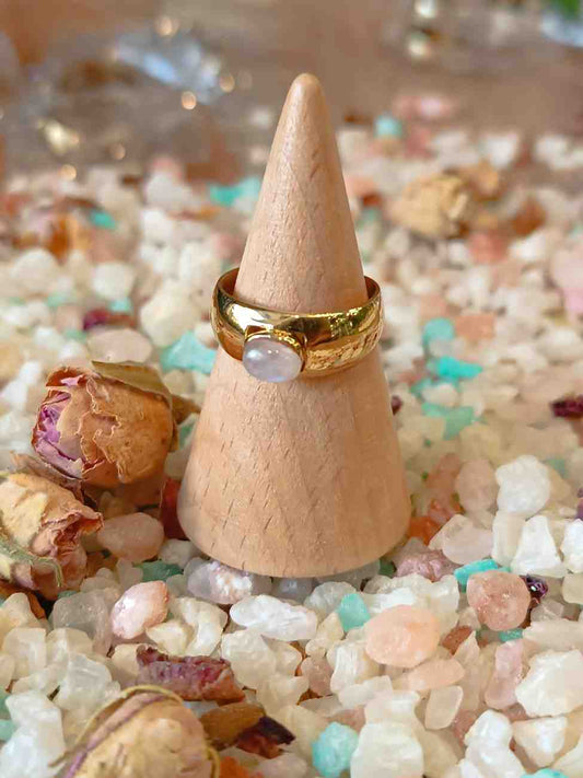 Brass Ring with Moonstone – Handmade