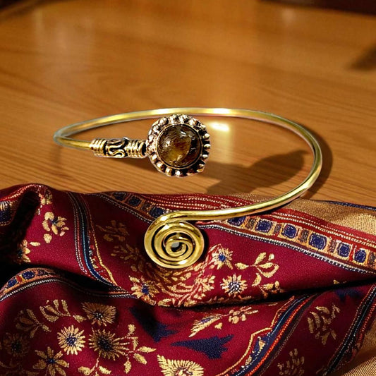 Brass Bracelet with Quadruple Moonstone