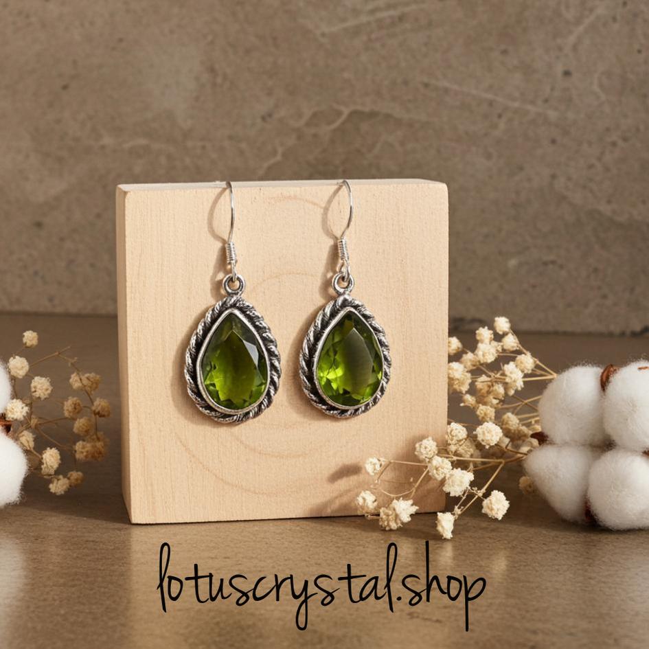 Χειροποίητα Ασημένια Σκουλαρίκια με Περίδοτο Ταγιέ Κοπής – Silver 925-Lotus Crystal