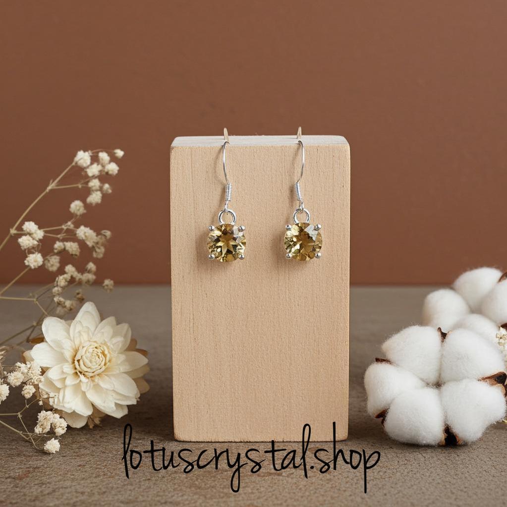 Σκουλαρίκια με Κιτρίνη Ταγιέ Κοπής – Επιπλατινωμένο Ασήμι 925-Lotus Crystal