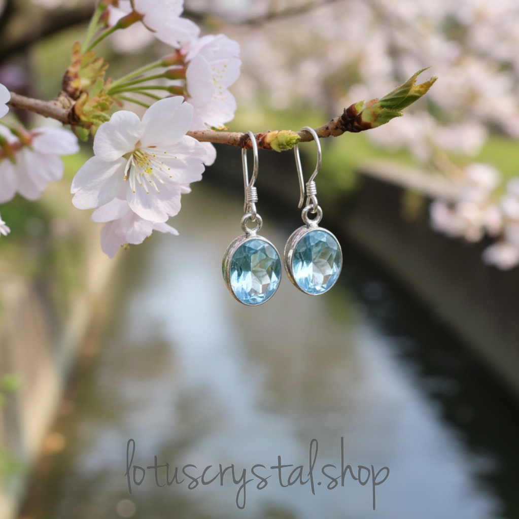 Handmade Earrings in 925 Silver &amp; Blue Topaz