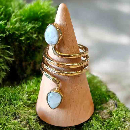 Brass Ring with Double Moonstone – Handmade 