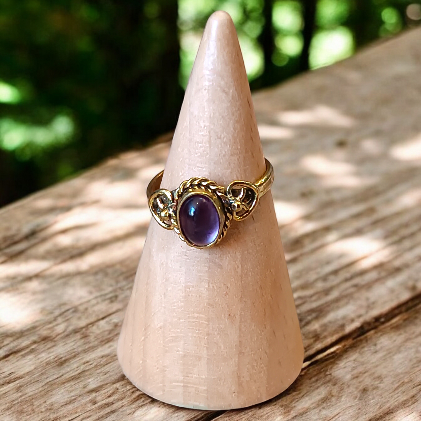 Handmade Brass Ring with Amethyst