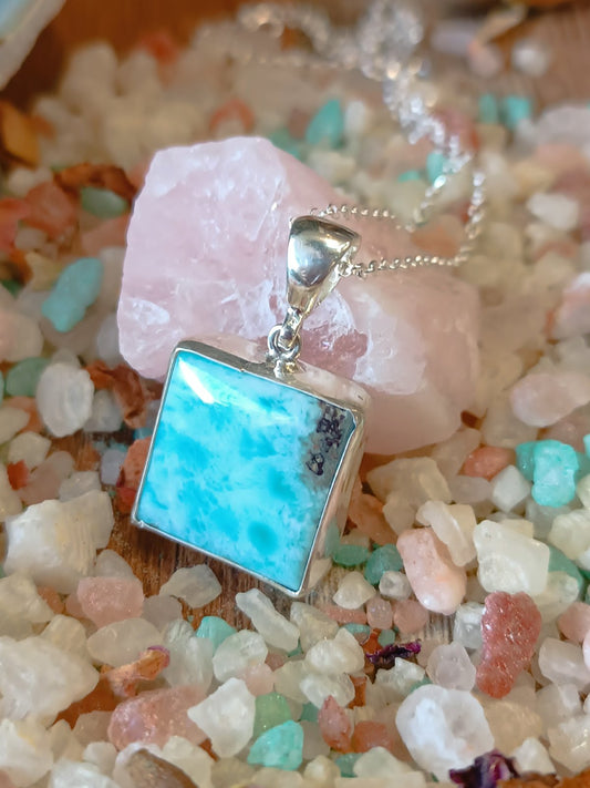 Handmade Silver Pendant with Larimar