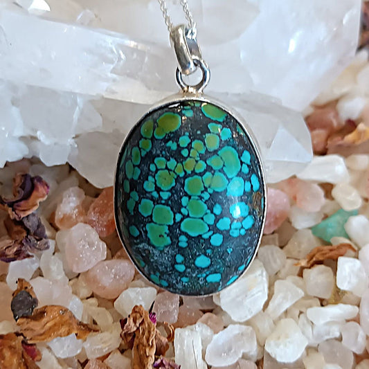 Handmade Silver Pendant with Tibetan Turquoise