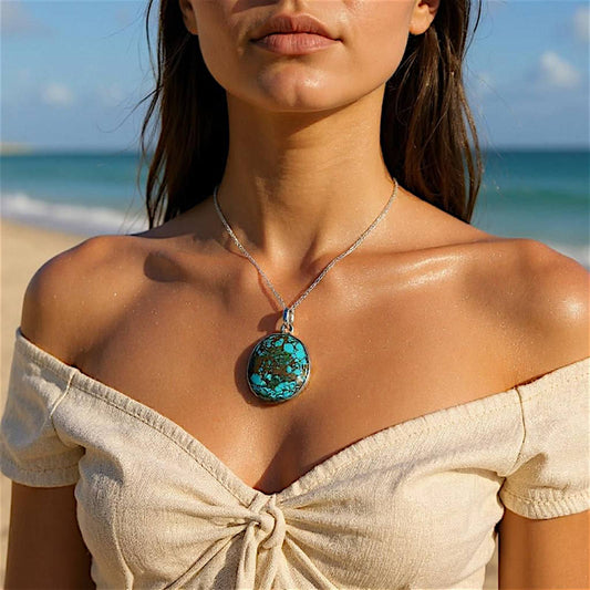 Handmade Silver Pendant with Tibetan Turquoise