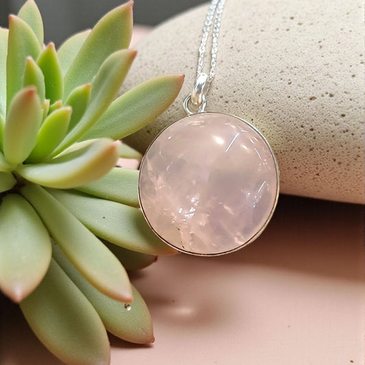 Handmade Rose Quartz Pendant – Round