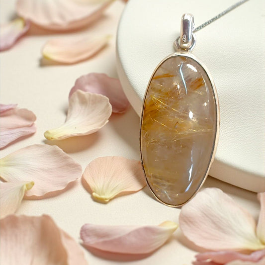 Handmade Gold Rutile Quartz Pendant – Oval