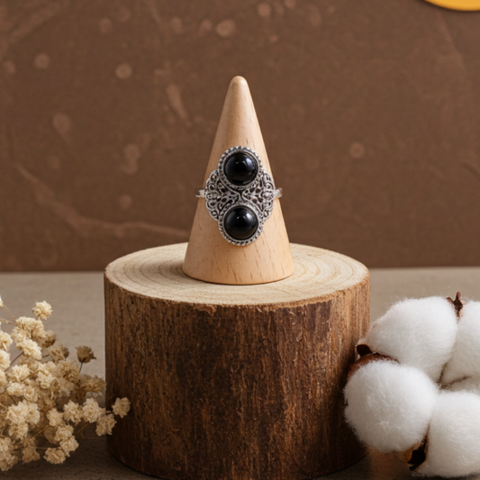 Δαχτυλίδι με Διπλή Πέτρα Μαύρου Όνυχα