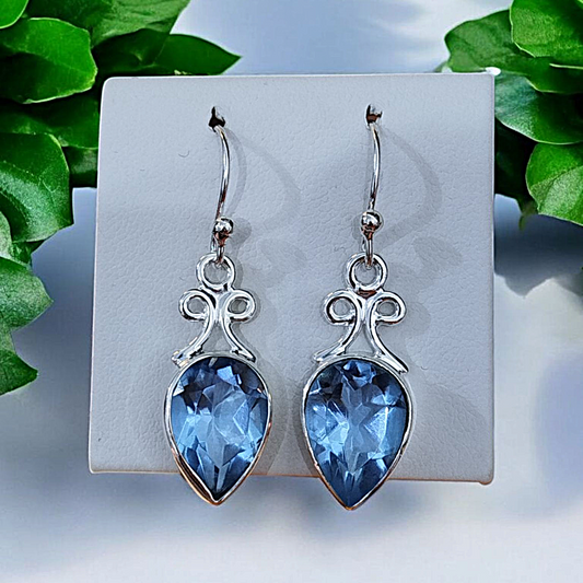 Handmade Earrings in 925 Silver &amp; Blue Topaz