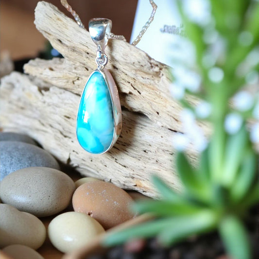 Handmade Larimar Teardrop Pendant 3