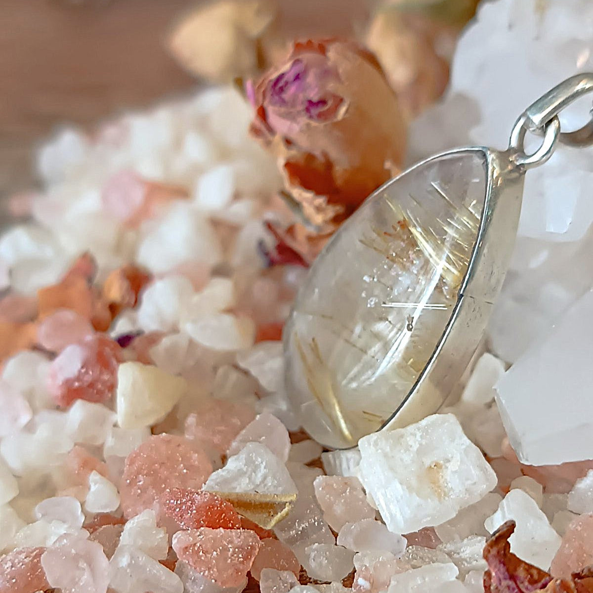 Handmade Gold Rutile Quartz Pendant – Teardrop