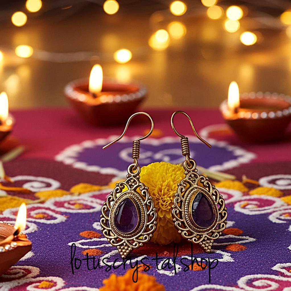 Χειροποίητα Σκουλαρίκια με Αμέθυστο-Lotus Crystal