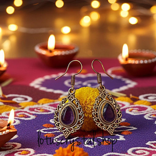 Χειροποίητα Σκουλαρίκια με Αμέθυστο-Lotus Crystal