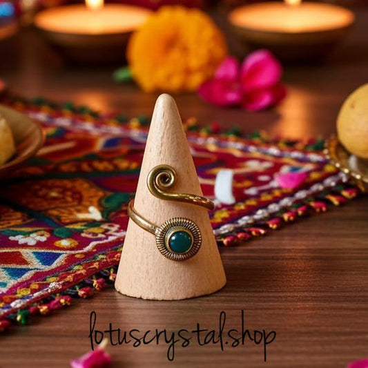 Δαχτυλίδι από Ορείχαλκο με Αβεντουρίνη – Χειροποίητο-Lotus Crystal
