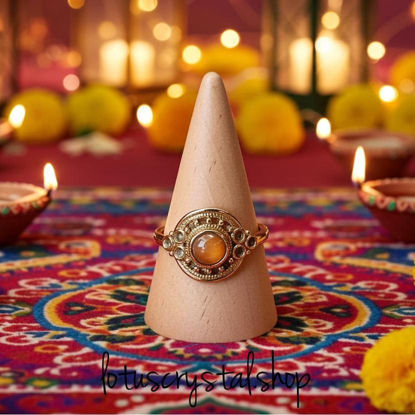 Χειροποίητο Vintage Δαχτυλίδι Ορείχαλκος με Μάτι Τίγρη-Lotus Crystal