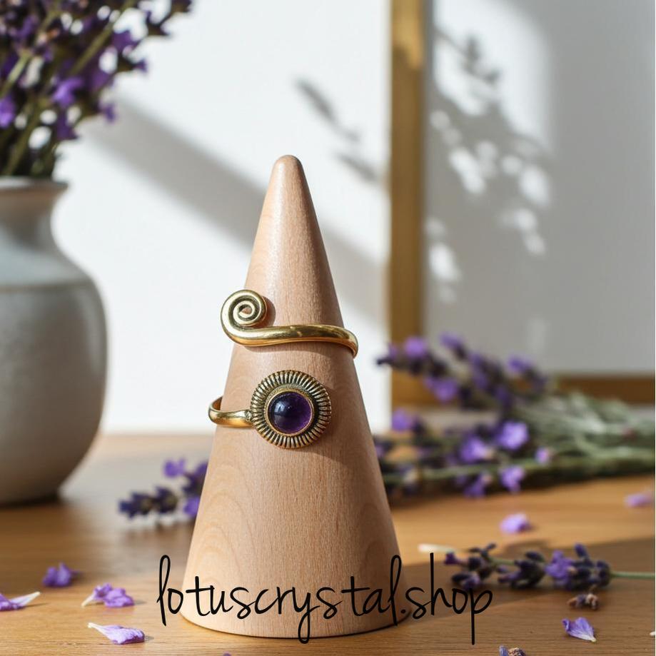 Χειροποίητο Δαχτυλίδι από Ορείχαλκο με Αμέθυστο-Lotus Crystal