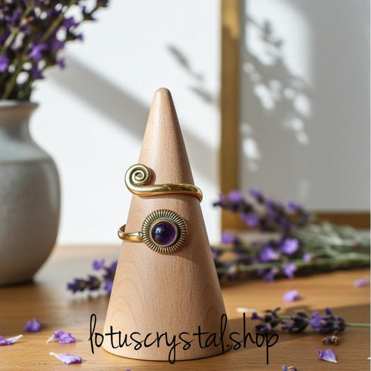 Χειροποίητο Δαχτυλίδι από Ορείχαλκο με Αμέθυστο-Lotus Crystal