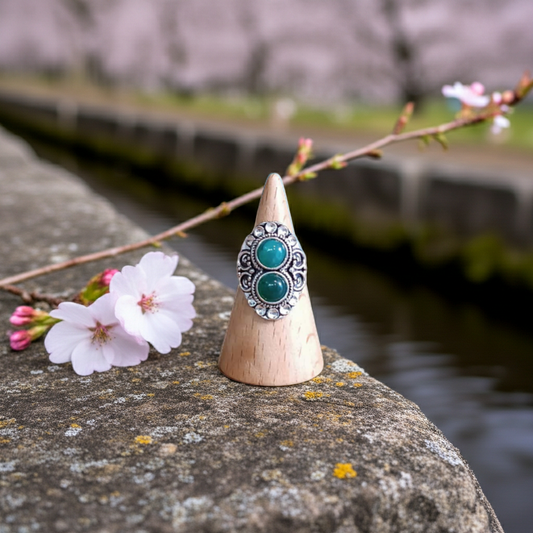 Δαχτυλίδι με Διπλή Πέτρα Αβεντουρίνη στρογγυλό