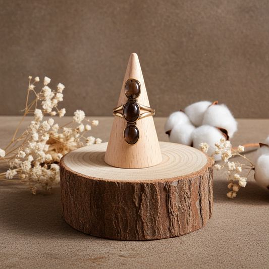 Δαχτυλίδι με Τριπλή Πέτρα Καπνιά Μίνιμαλ