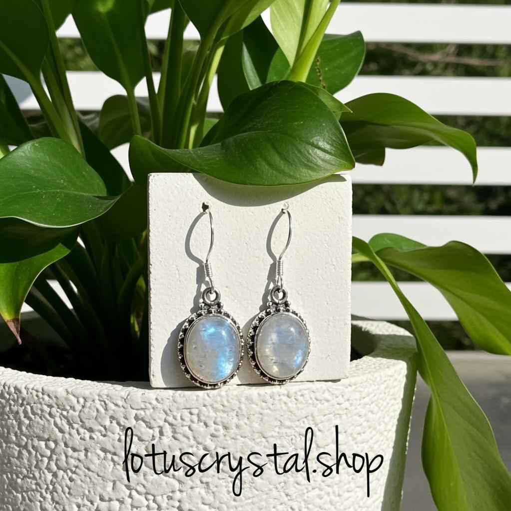 Σκουλαρίκια από Ασήμι 925 & Rainbow Φεγγαρόπετρα-Lotus Crystal