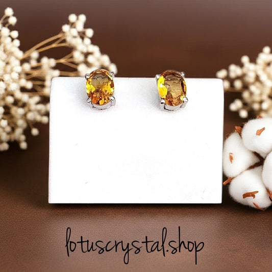 Σκουλαρίκια με Κιτρίνη – Επιπλατινωμένο Ασήμι 925-Lotus Crystal