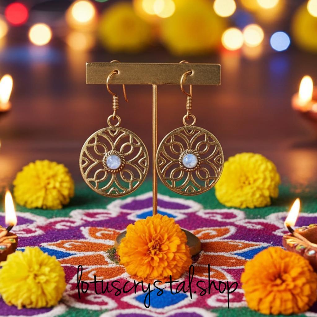 Σκουλαρίκια Ορείχαλκου με Φεγγαρόπετρα-Lotus Crystal