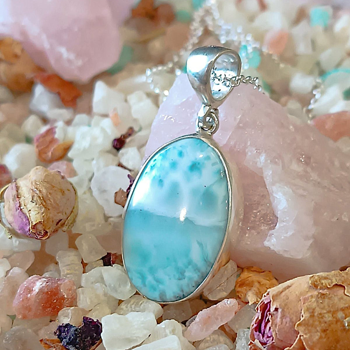 Handmade Silver Pendant with Larimar Oval