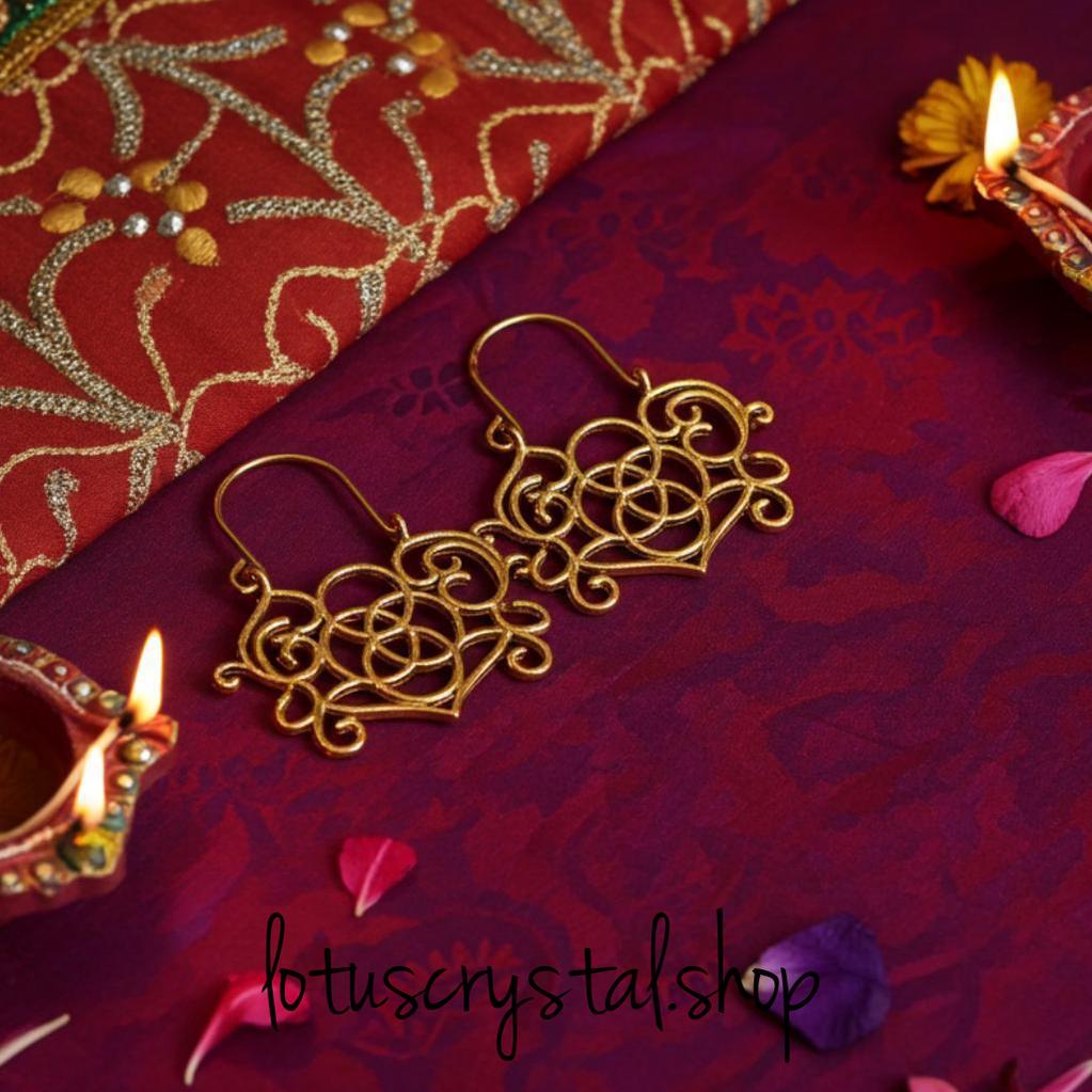 Σκουλαρίκια Ορείχαλκος Ethnic-Lotus Crystal