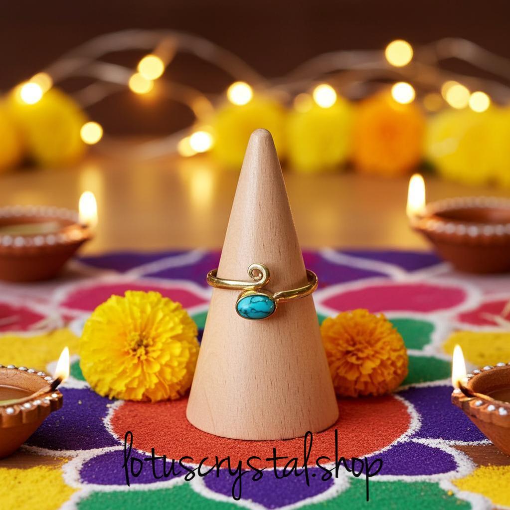 Δαχτυλίδι από Ορείχαλκο με Τιρκουάζ – Χειροποίητο Κόσμημα-Lotus Crystal