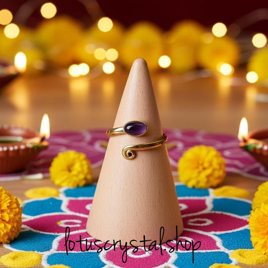 Χειροποίητο Δαχτυλίδι από Ορείχαλκο με Αμέθυστο-Lotus Crystal