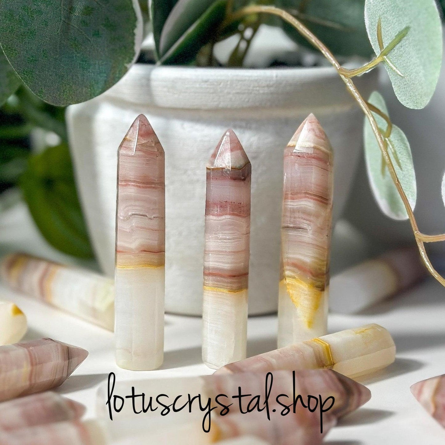 Pink Banded Onyx Point-Lotus Crystal