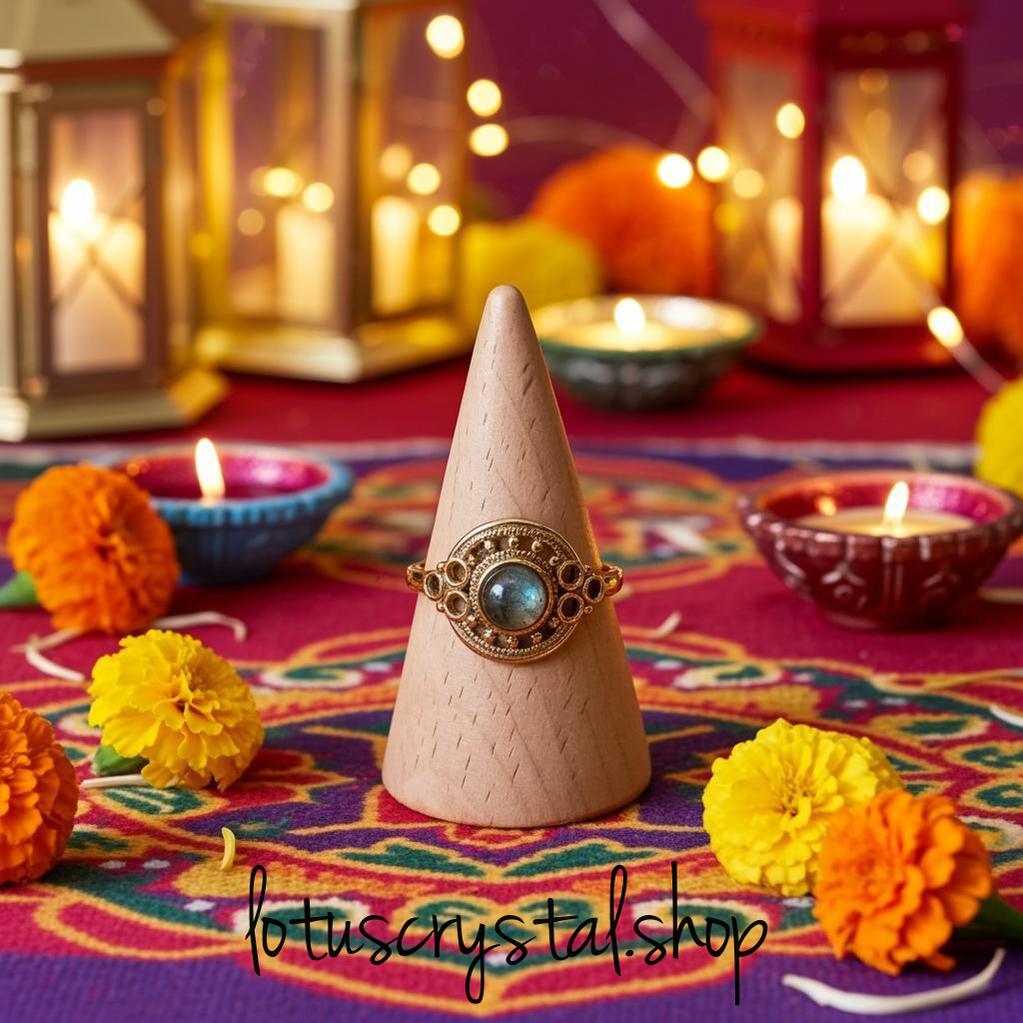 Χειροποίητο Vintage Δαχτυλίδι Ορείχαλκος με Λαβραδορίτη-Lotus Crystal