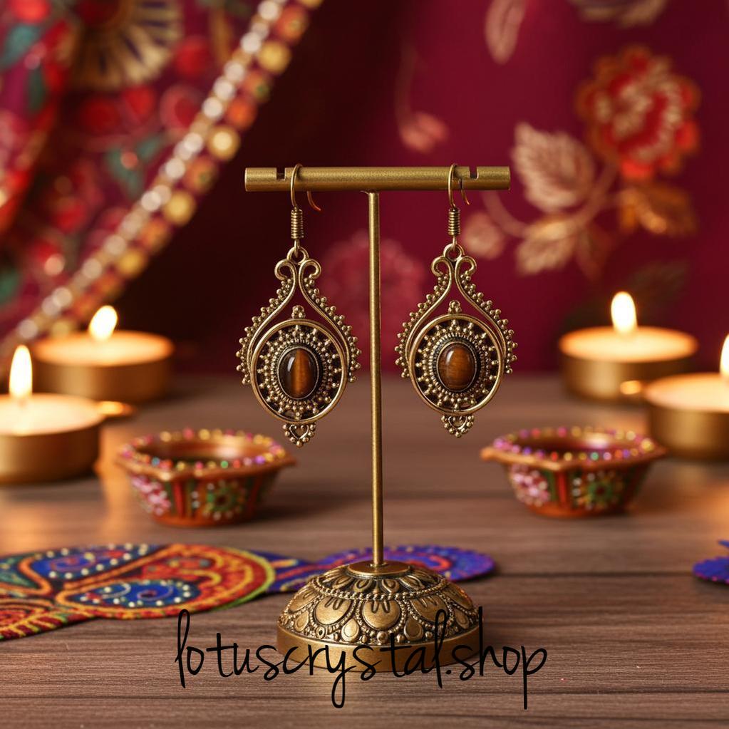 Σκουλαρίκια χειροποίητα με Μάτι Τίγρη-Lotus Crystal