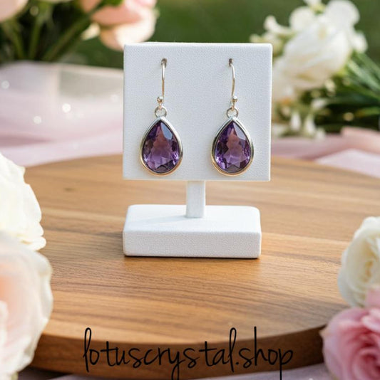 Σκουλαρίκια με Αμέθυστο Δάκρυ από Ασήμι 925 - Επιπλατινωμένα-Lotus Crystal