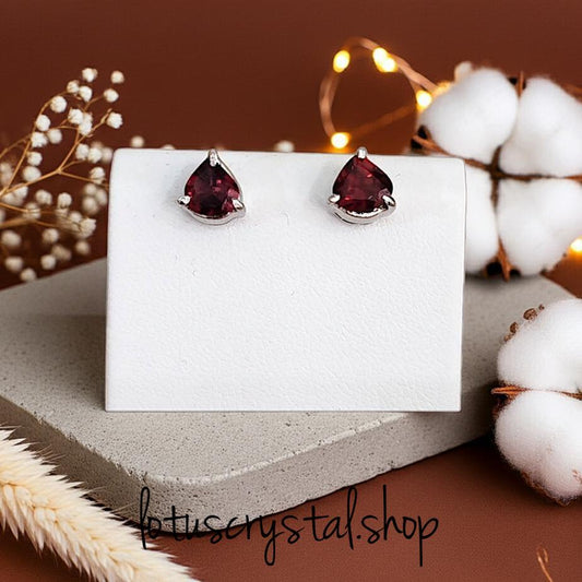 Ασημένια σκουλαρίκια 925 επιπλατινωμένα με Γρανάτη-Lotus Crystal
