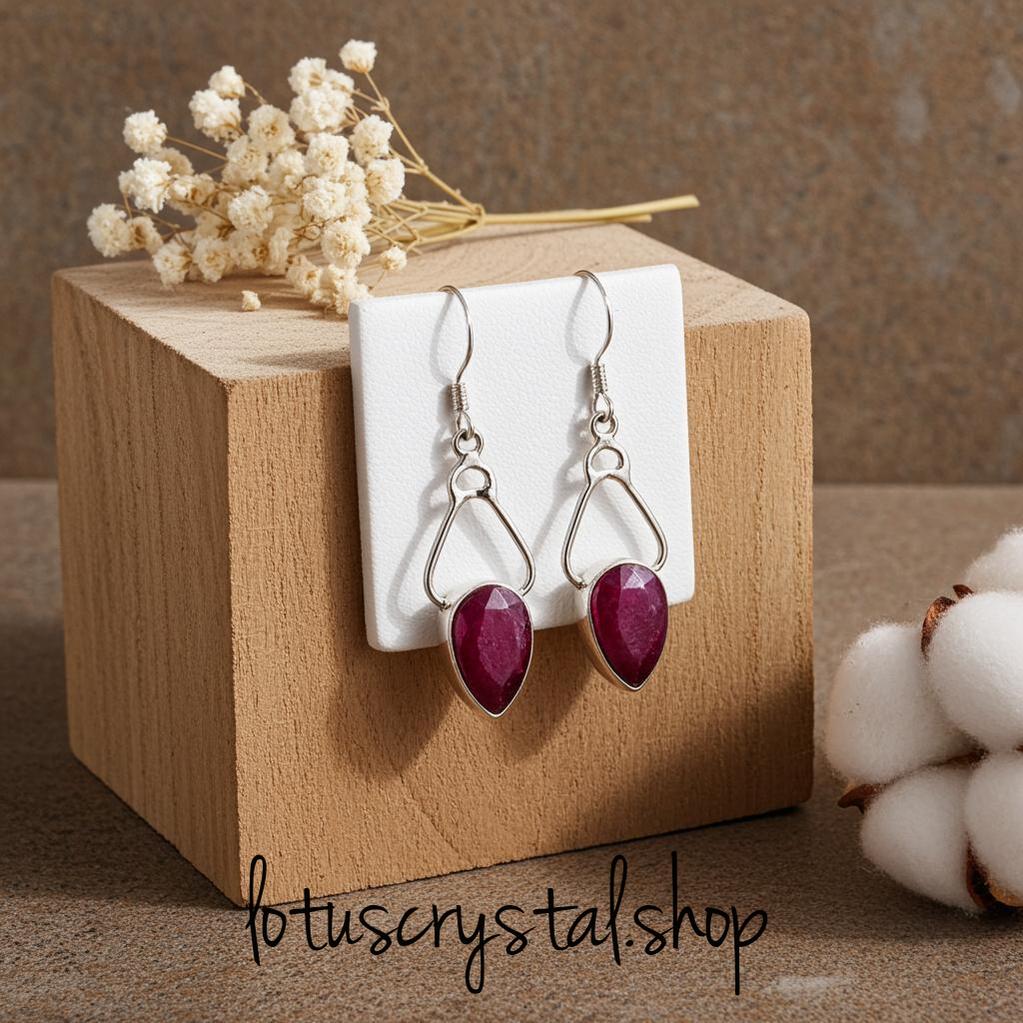 Σκουλαρίκια από Ασήμι 925 & Ρουμπίνι – Χειροποίητα-Lotus Crystal