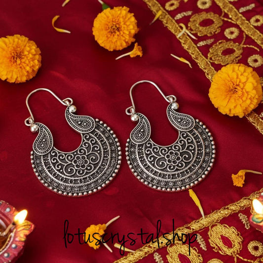 Σκουλαρίκια από Λευκό Ορείχαλκο με Vintage Design-Lotus Crystal