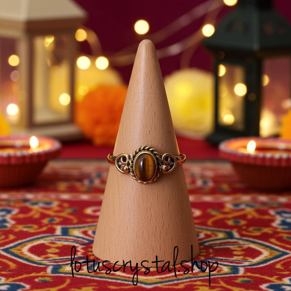 Δαχτυλίδι από Ορείχαλκο με Μάτι Τίγρη Χειροποίητο-Lotus Crystal